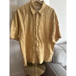 Pronto Uomo  Linen  Shirt Xl Yellow Beach Short Sleeves